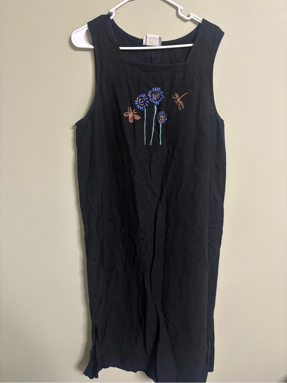Studio Ease 100% Linen Black Midi Maxi Dress Sleeveless Size 16 XL Vintage